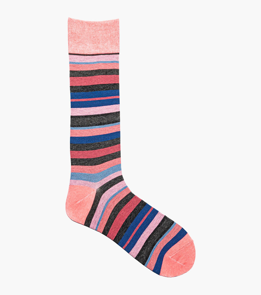 Stacy Adams Assorted Stripe Men's Crew Dress Socks Men’s Socks - Pink Multi
