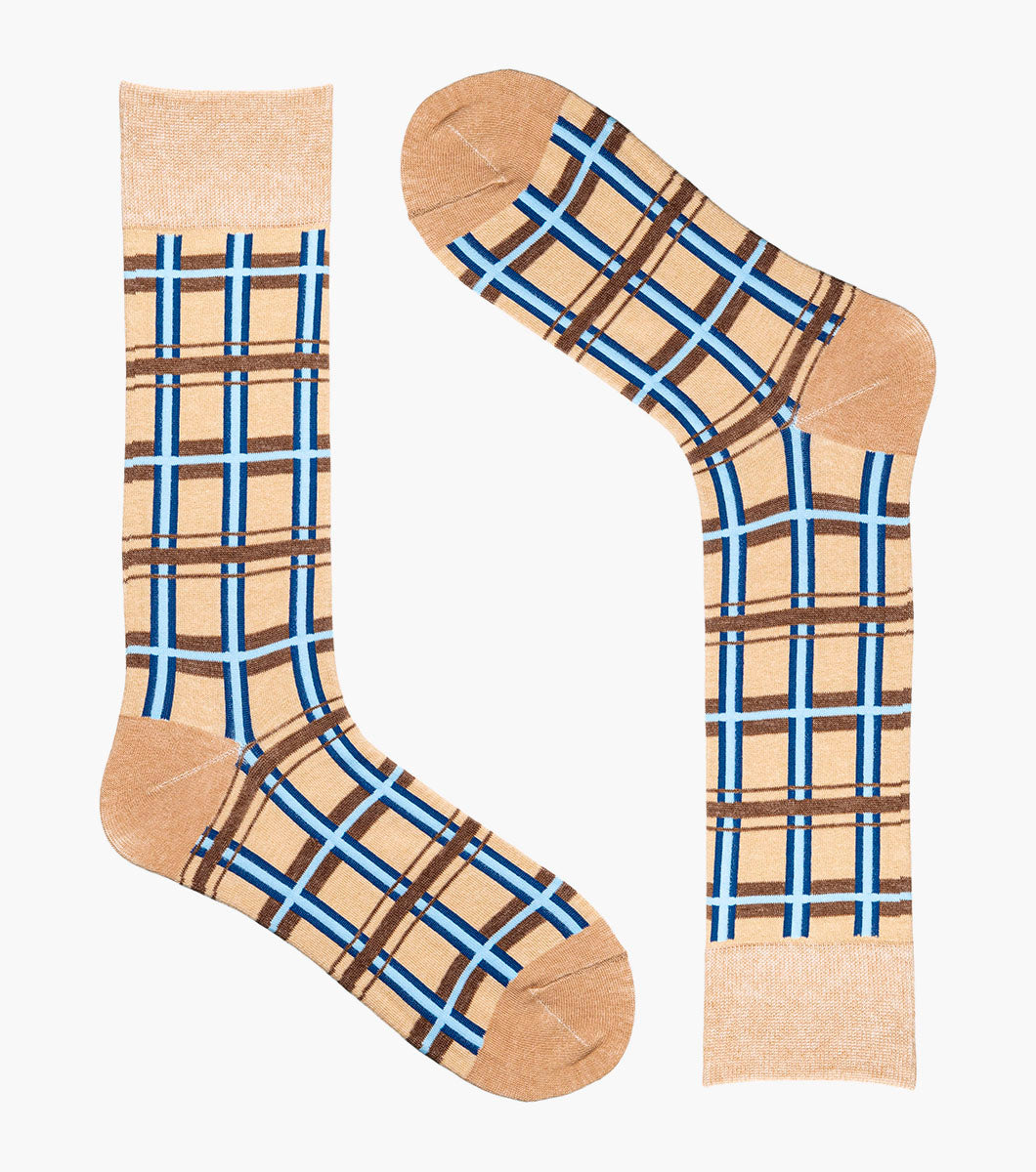 Stacy Adams Geometric Lines Men's Crew Dress Socks Men’s Socks - Tan Multi