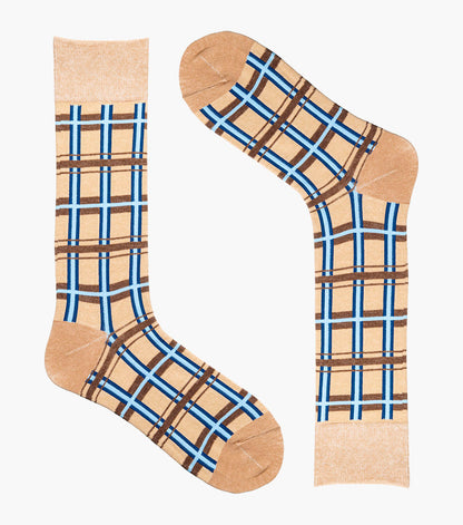 Stacy Adams Geometric Lines Men's Crew Dress Socks Men’s Socks - Tan Multi