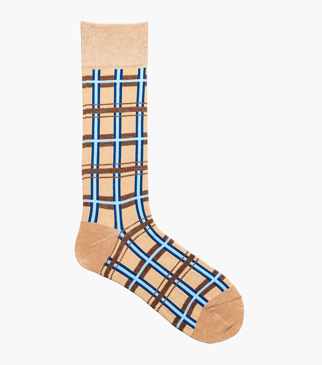 Stacy Adams Geometric Lines Men's Crew Dress Socks Men’s Socks - Tan Multi