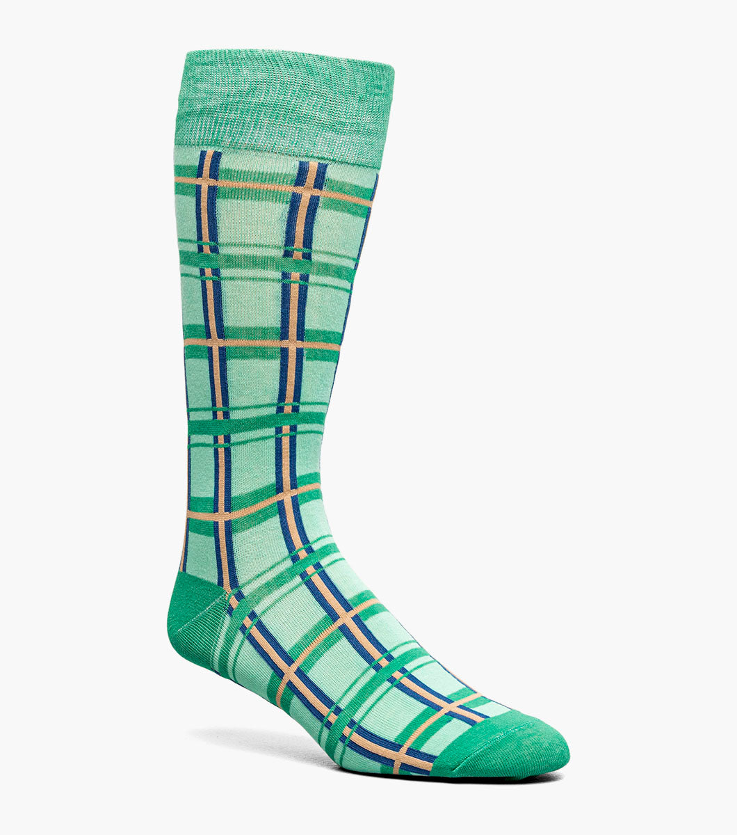 Stacy Adams Geometric Lines Men's Crew Dress Socks Men’s Socks - Green Multi