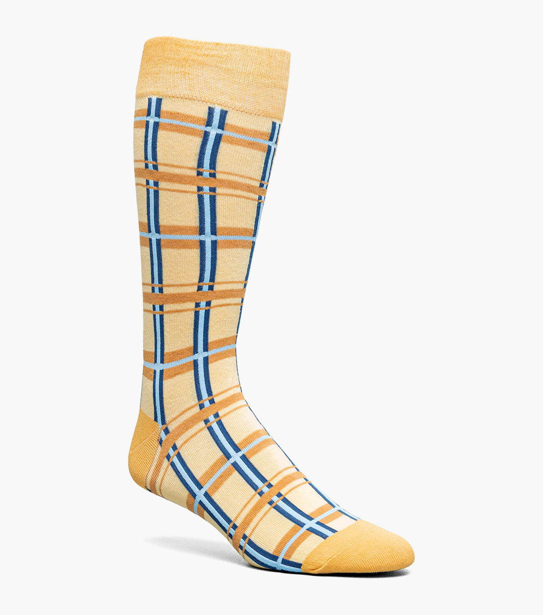 Stacy Adams Geometric Lines Men's Crew Dress Socks Men’s Socks - Yellow Multi