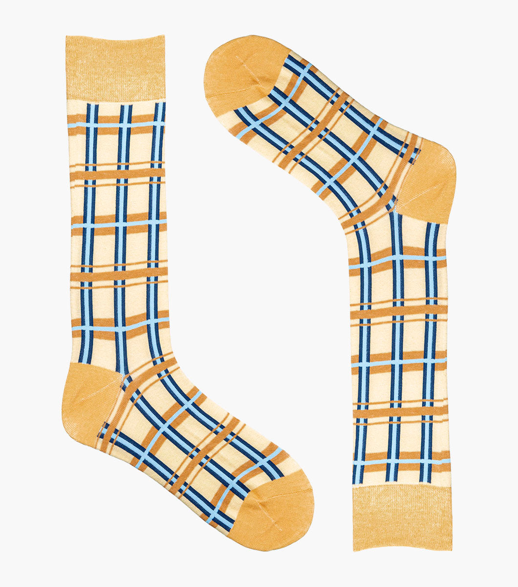 Stacy Adams Geometric Lines Men's Crew Dress Socks Men’s Socks - Yellow Multi