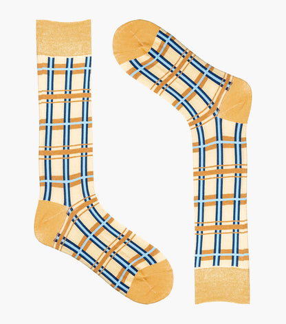 Stacy Adams Geometric Lines Men's Crew Dress Socks Men’s Socks - Yellow Multi