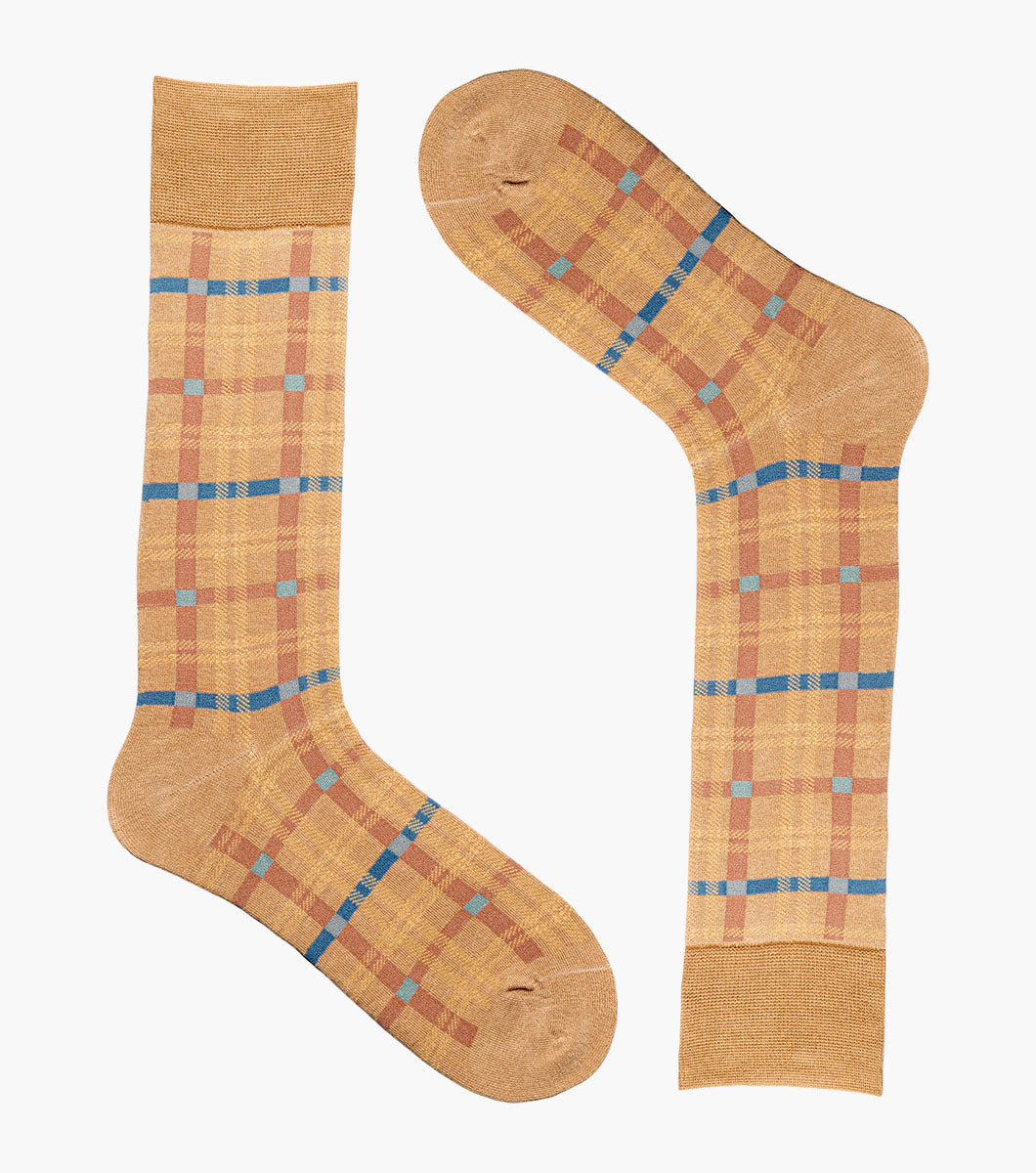 Stacy Adams Colorful Rectangles Men's Crew Dress Socks Men’s Socks - Tan