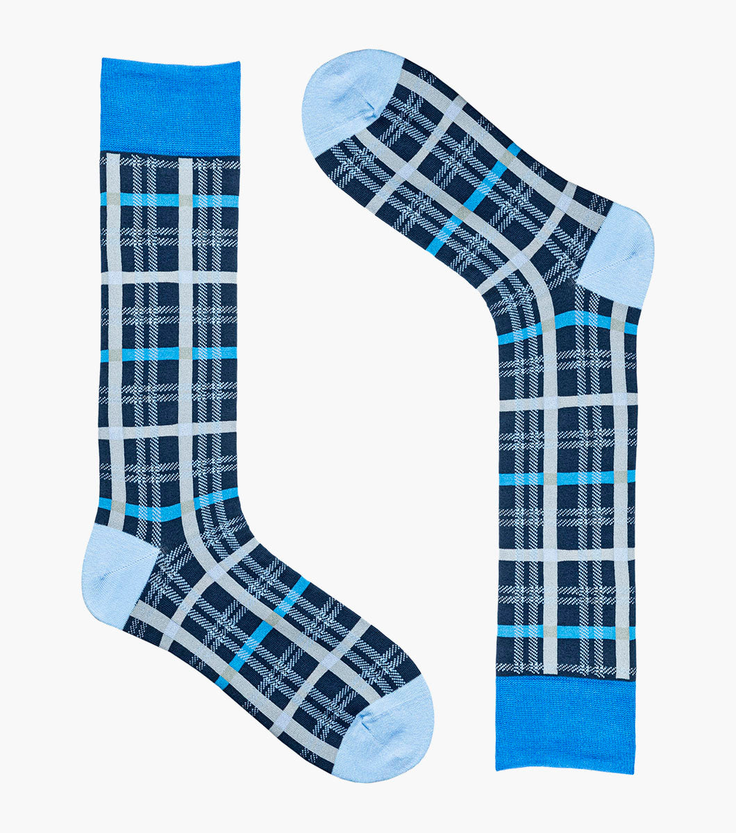 Stacy Adams Colorful Rectangles Men's Crew Dress Socks Men’s Socks - Blue Multi