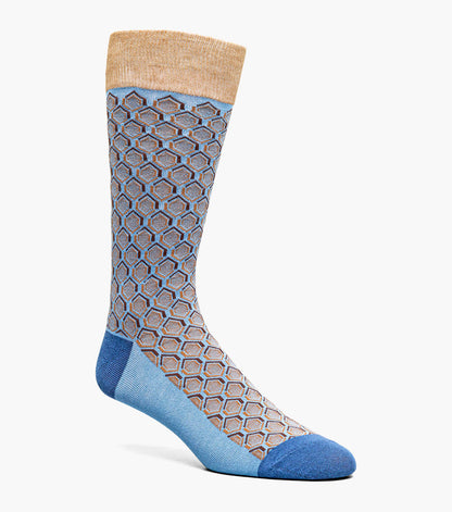 Stacy Adams Colorful Hexagons Men's Crew Dress Socks Men’s Socks - Blue Multi