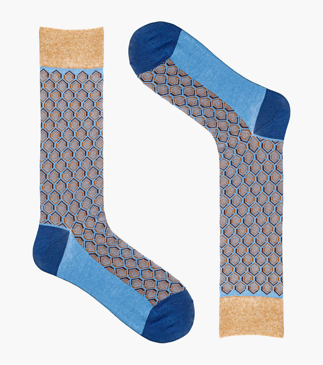Stacy Adams Colorful Hexagons Men's Crew Dress Socks Men’s Socks - Blue Multi