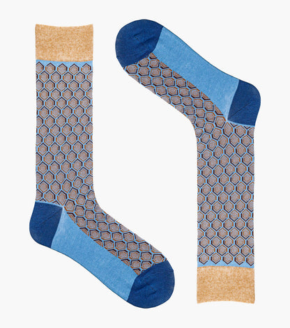 Stacy Adams Colorful Hexagons Men's Crew Dress Socks Men’s Socks - Blue Multi