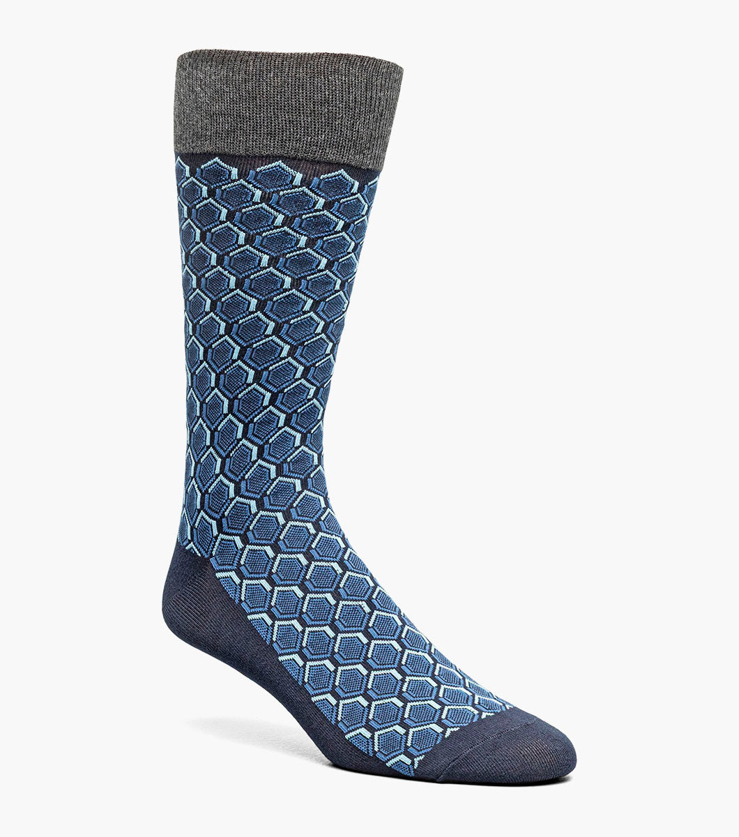 Stacy Adams Colorful Hexagons Men's Crew Dress Socks Men’s Socks - Navy Multi