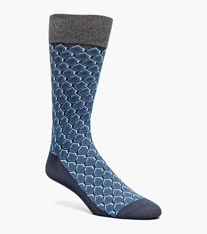 Stacy Adams Colorful Hexagons Men's Crew Dress Socks Men’s Socks - Navy Multi