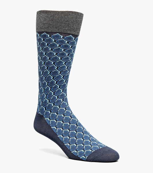 Stacy Adams Colorful Hexagons Men's Crew Dress Socks Men’s Socks - Navy Multi