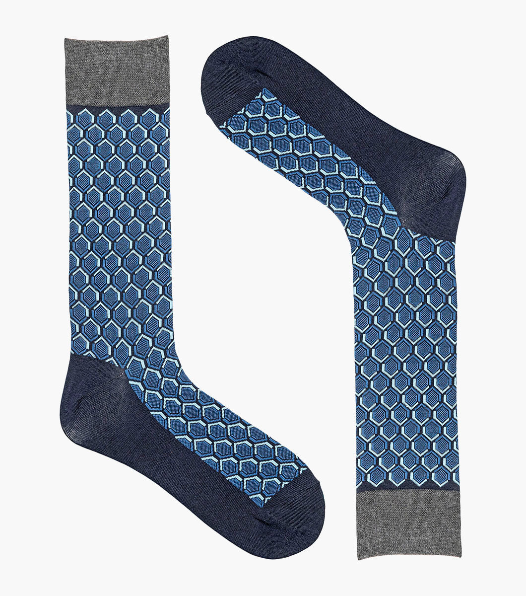 Stacy Adams Colorful Hexagons Men's Crew Dress Socks Men’s Socks - Navy Multi
