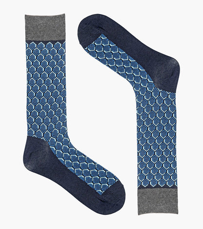 Stacy Adams Colorful Hexagons Men's Crew Dress Socks Men’s Socks - Navy Multi