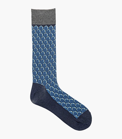 Stacy Adams Colorful Hexagons Men's Crew Dress Socks Men’s Socks - Navy Multi