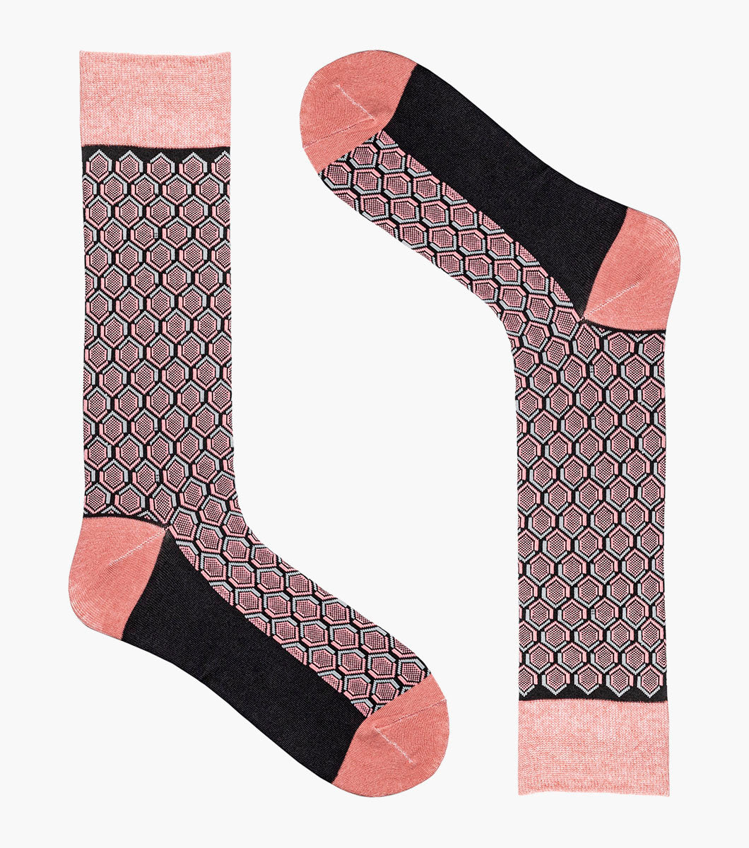 Stacy Adams Colorful Hexagons Men's Crew Dress Socks Men’s Socks - Pink Multi
