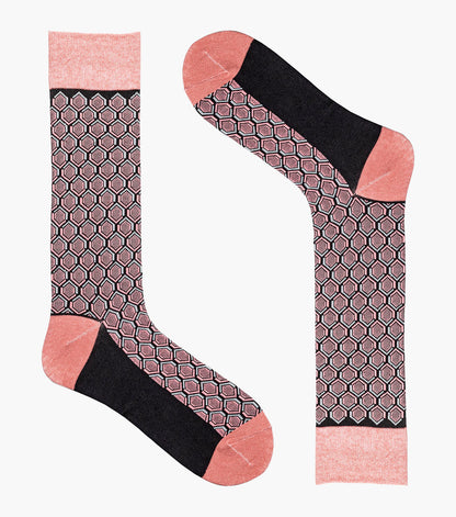 Stacy Adams Colorful Hexagons Men's Crew Dress Socks Men’s Socks - Pink Multi