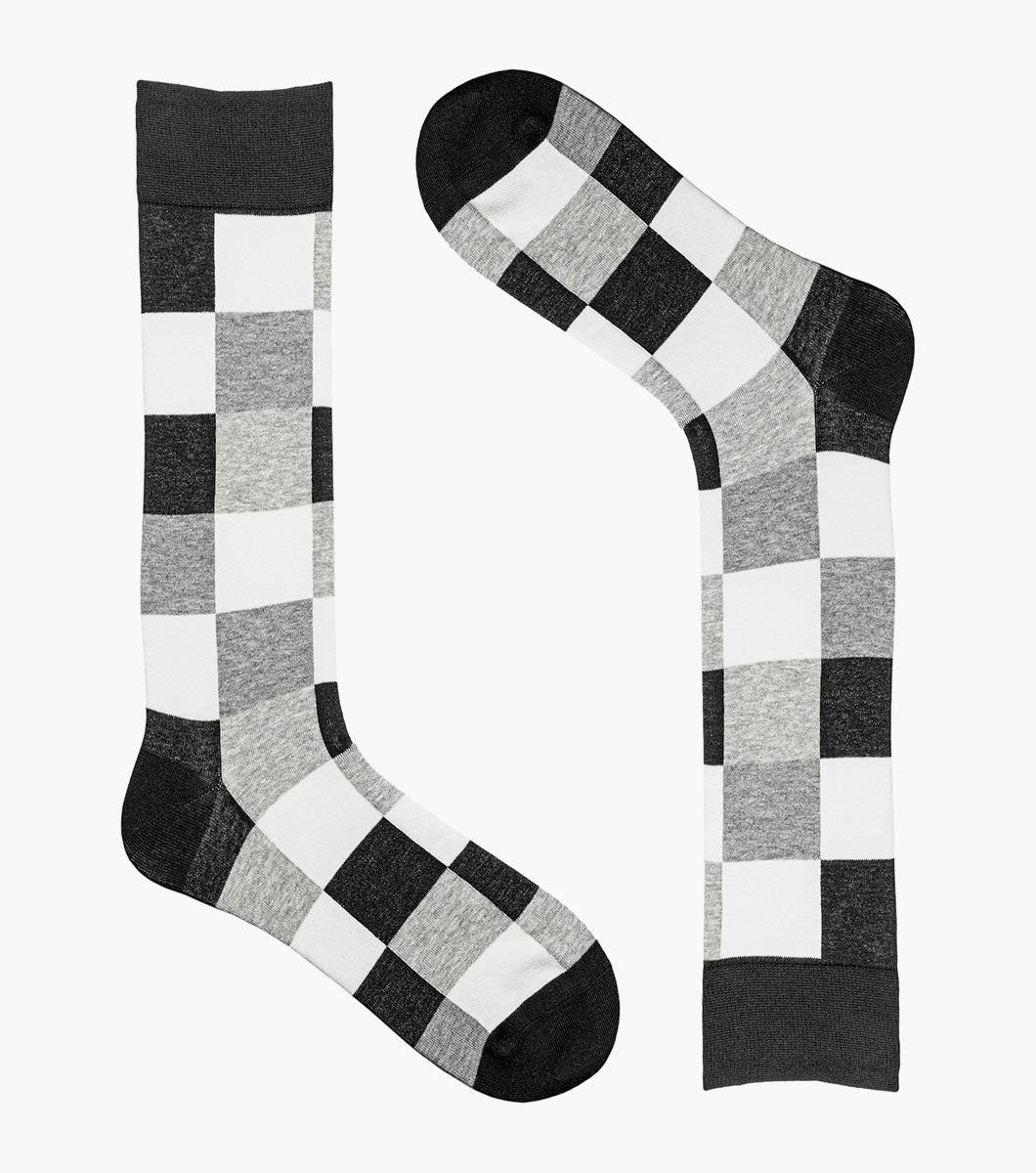 Stacy Adams Oversized Checks Men's Crew Dress Socks Men’s Socks - Black Multi
