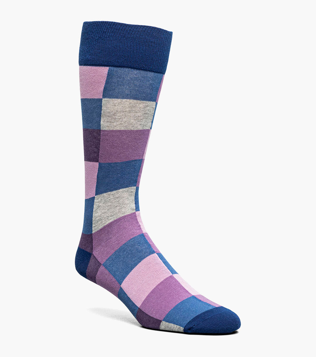 Stacy Adams Oversized Checks Men's Crew Dress Socks Men’s Socks - Purple Multi
