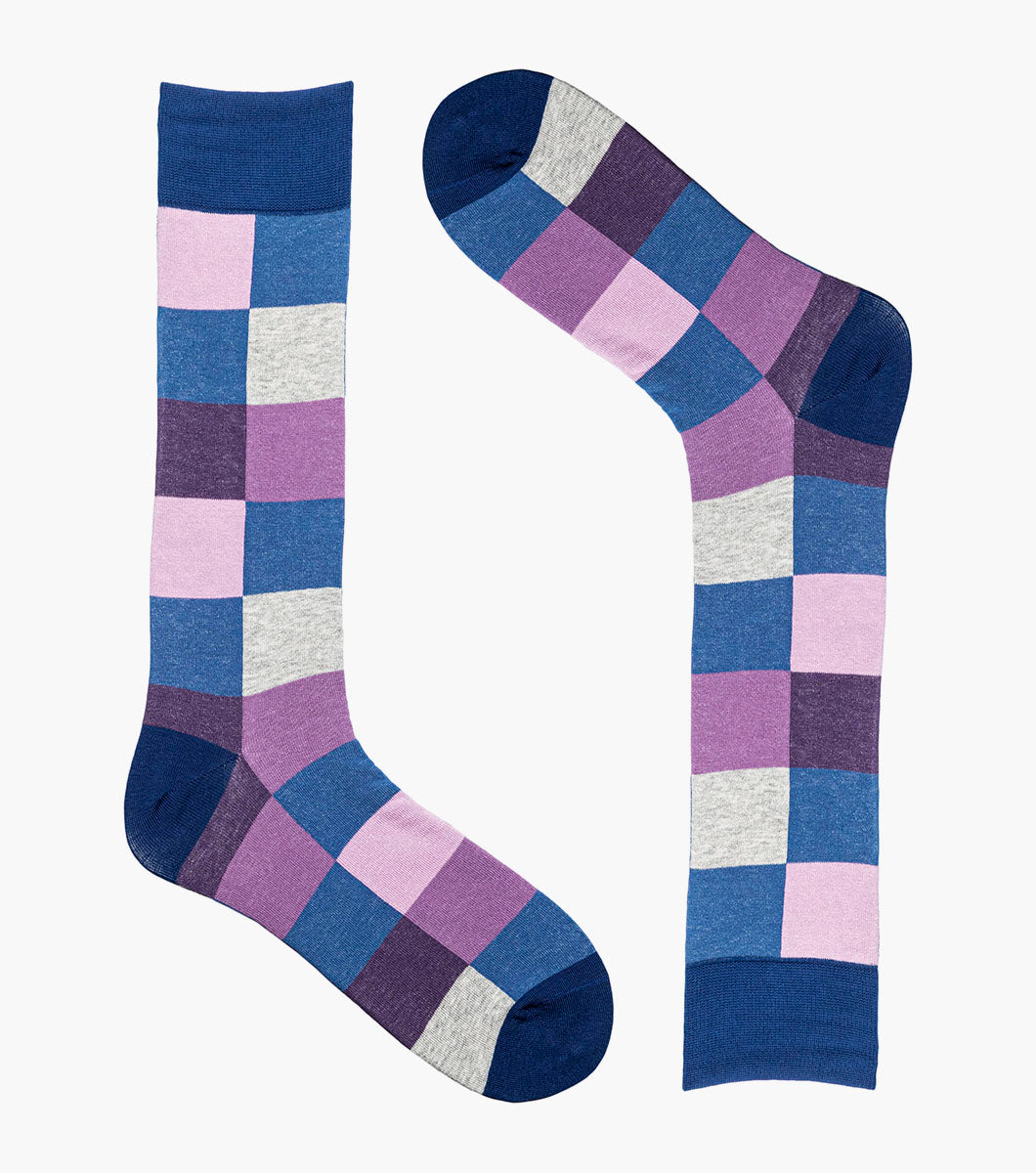 Stacy Adams Oversized Checks Men's Crew Dress Socks Men’s Socks - Purple Multi