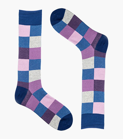 Stacy Adams Oversized Checks Men's Crew Dress Socks Men’s Socks - Purple Multi