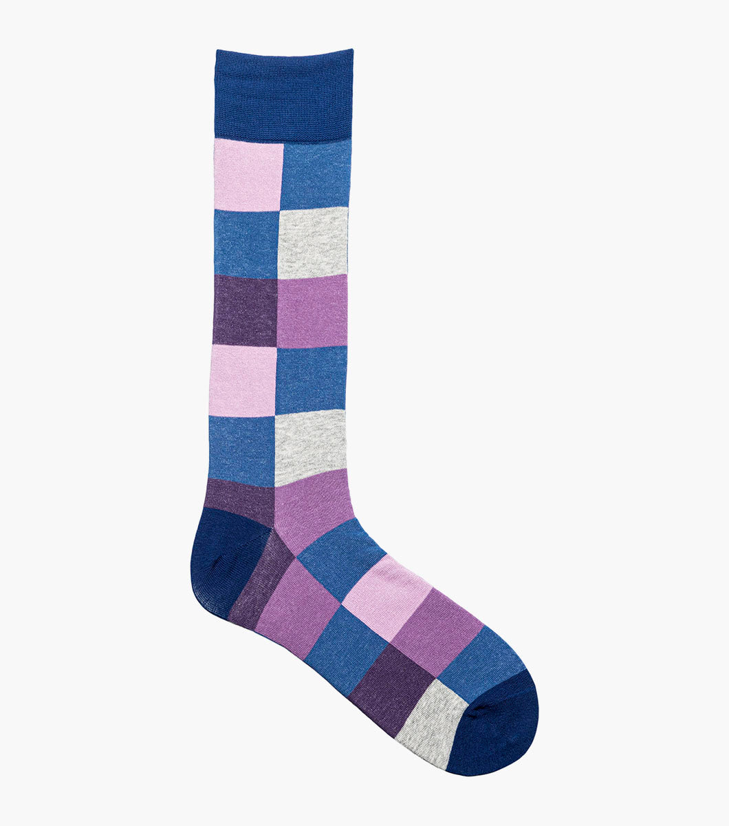 Stacy Adams Oversized Checks Men's Crew Dress Socks Men’s Socks - Purple Multi