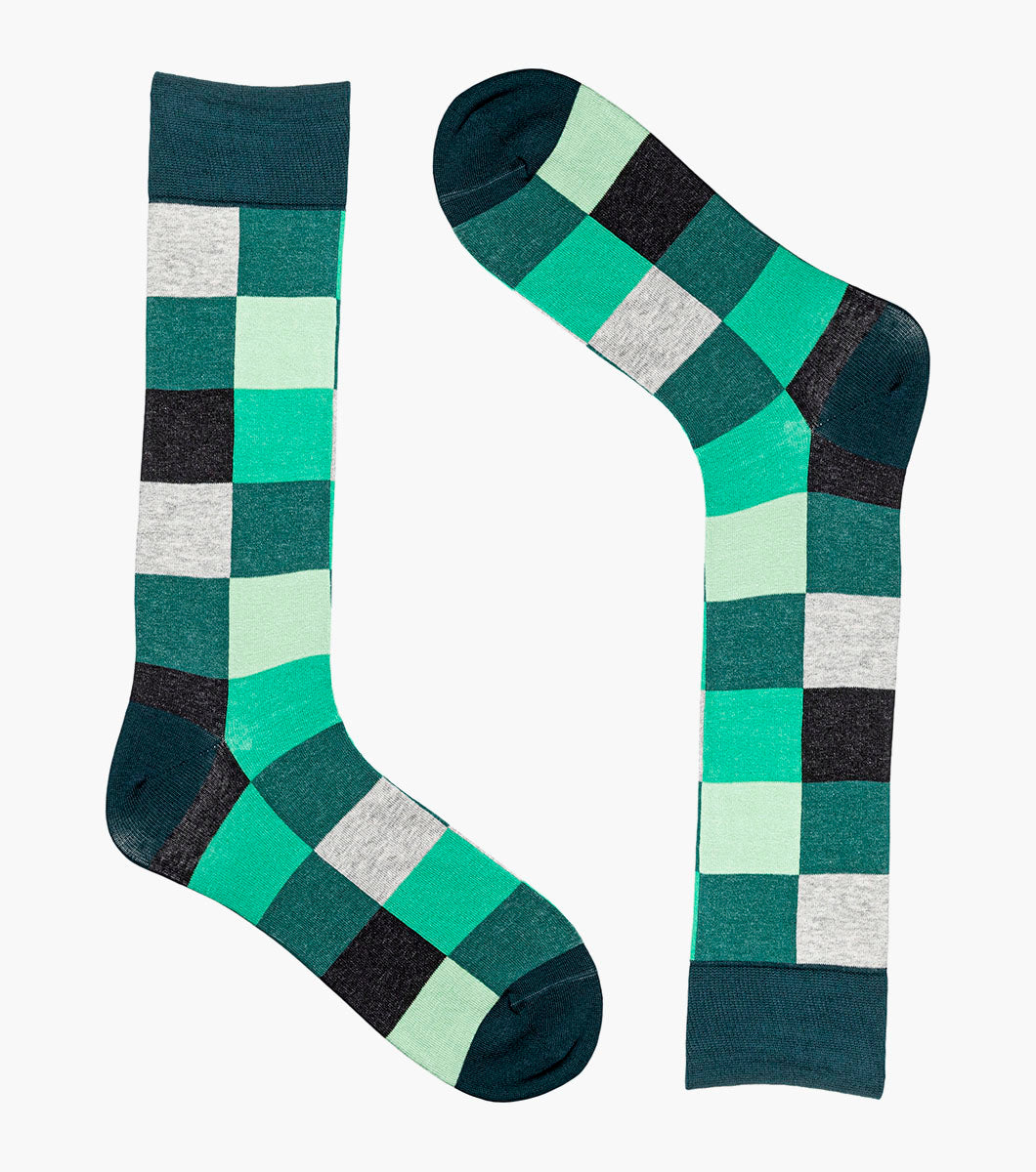 Stacy Adams Oversized Checks Men's Crew Dress Socks Men’s Socks - Green Multi