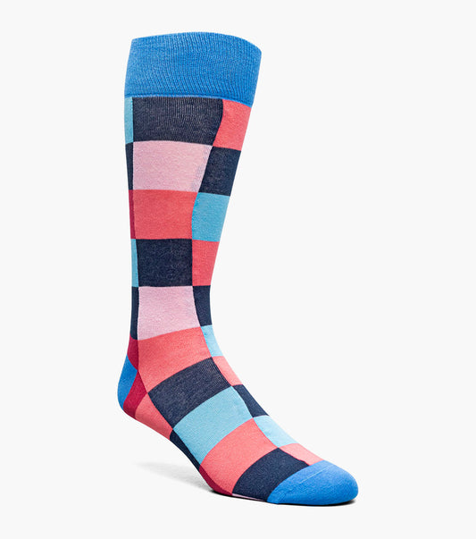 Stacy Adams Oversized Checks Men's Crew Dress Socks Men’s Socks - Pink Multi