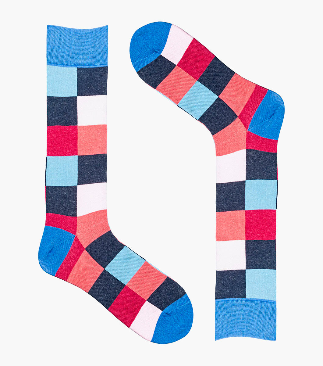 Stacy Adams Oversized Checks Men's Crew Dress Socks Men’s Socks - Pink Multi