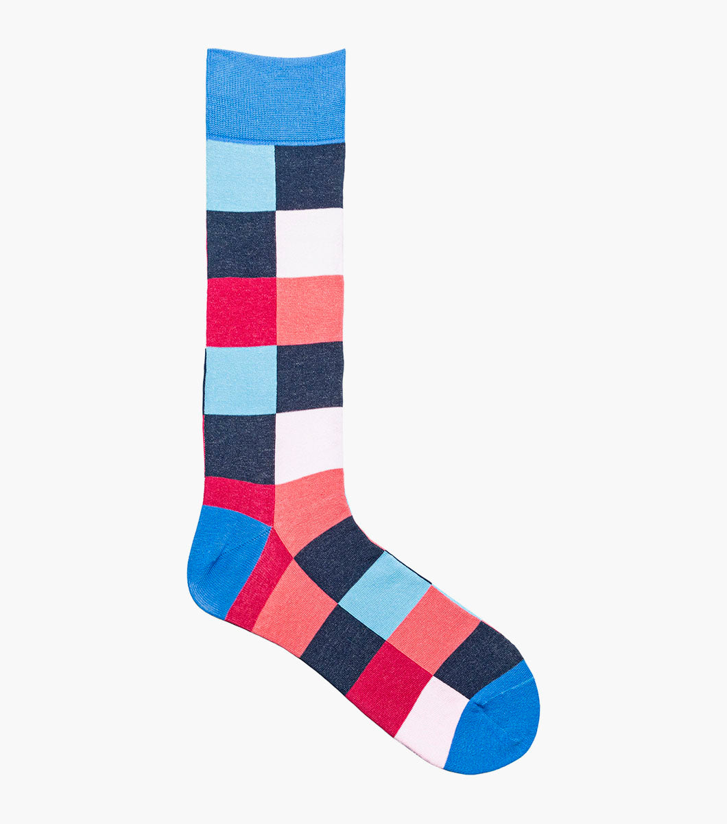 Stacy Adams Oversized Checks Men's Crew Dress Socks Men’s Socks - Pink Multi