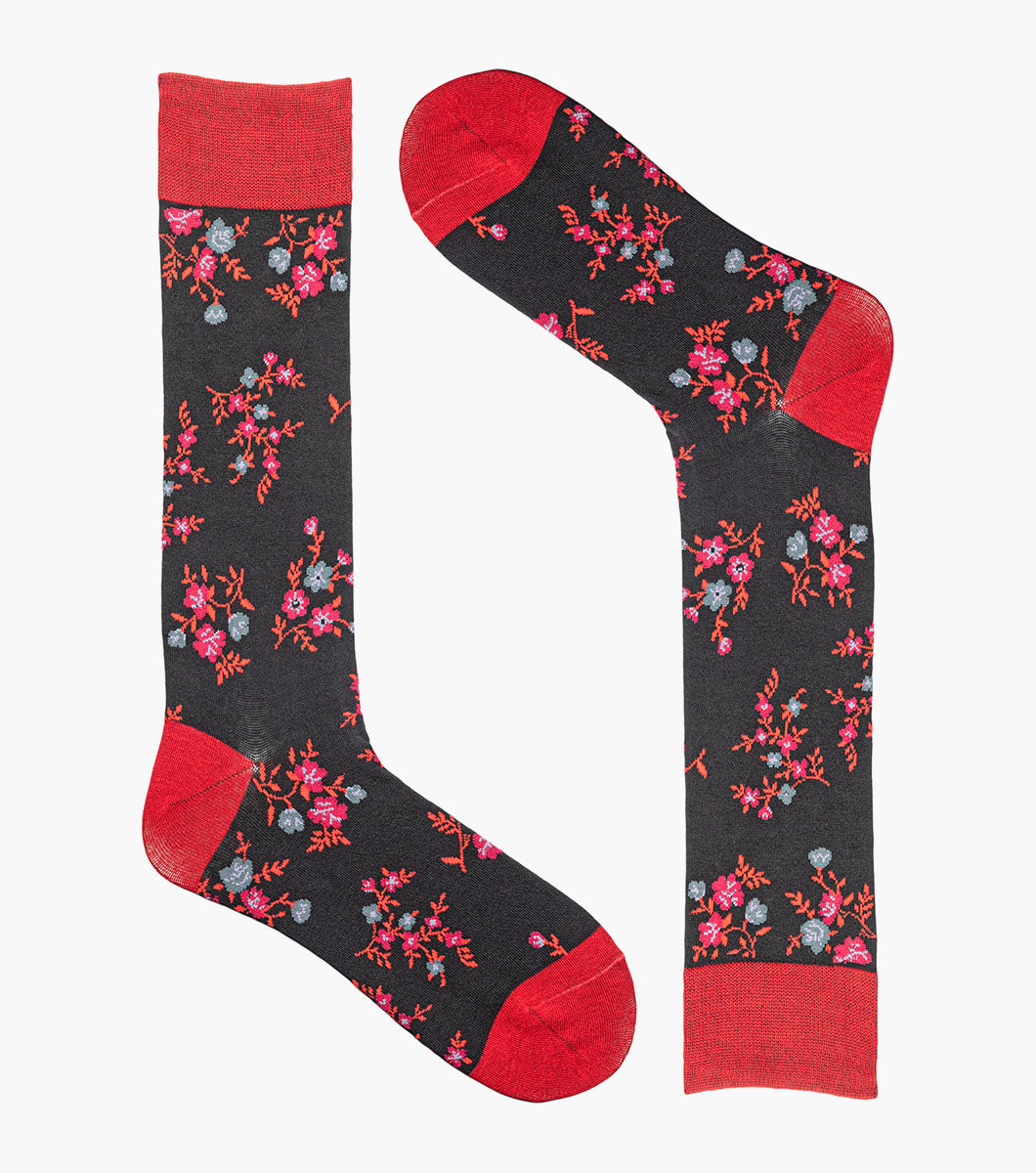 Stacy Adams Flowering Vine Men's Crew Dress Socks Men’s Socks - Black and Red