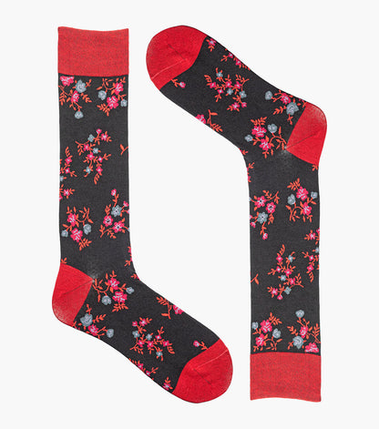 Stacy Adams Flowering Vine Men's Crew Dress Socks Men’s Socks - Black and Red