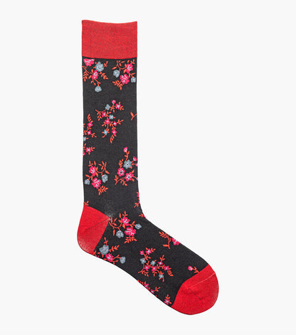 Stacy Adams Flowering Vine Men's Crew Dress Socks Men’s Socks - Black and Red
