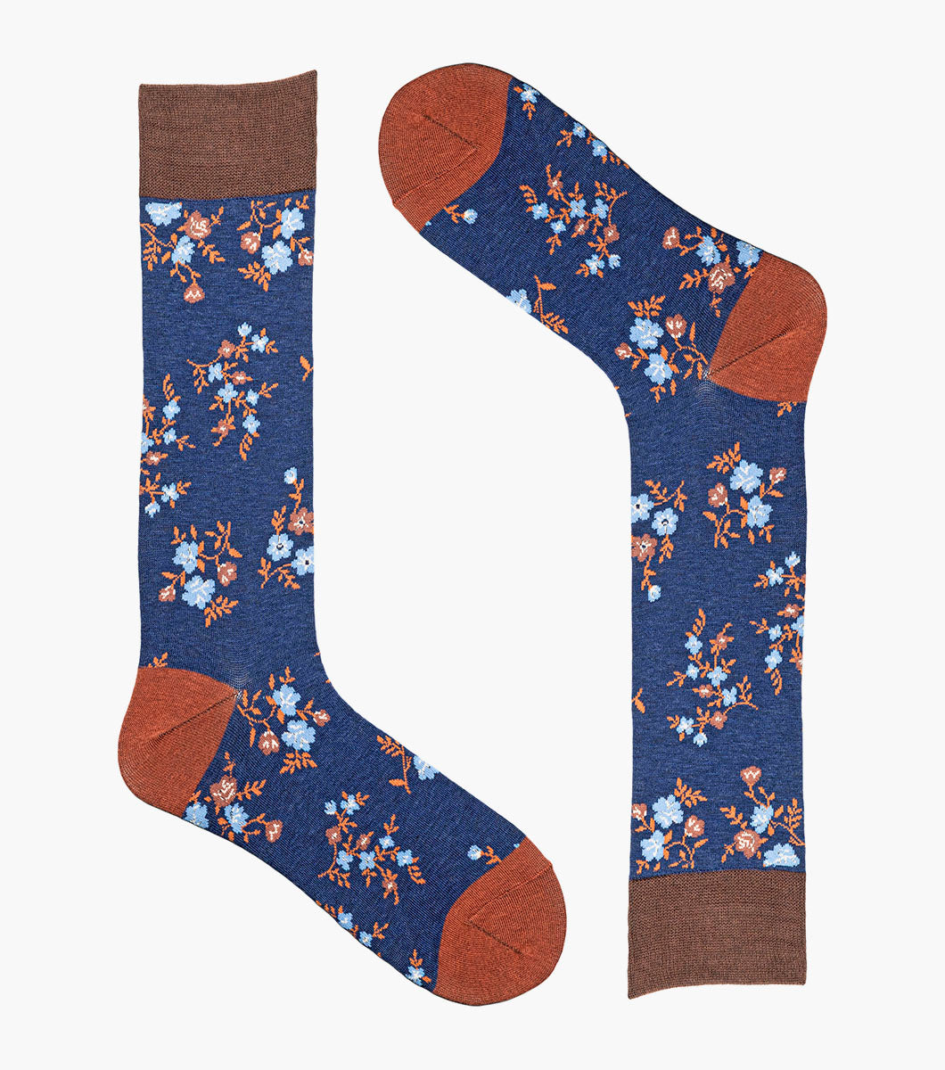 Stacy Adams Flowering Vine Men's Crew Dress Socks Men’s Socks - Brown and Navy