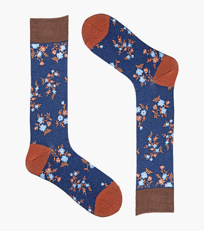 Stacy Adams Flowering Vine Men's Crew Dress Socks Men’s Socks - Brown and Navy