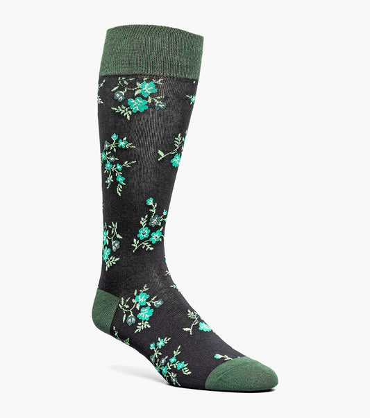 Stacy Adams Flowering Vine Men's Crew Dress Socks Men’s Socks - Black/Lime Green