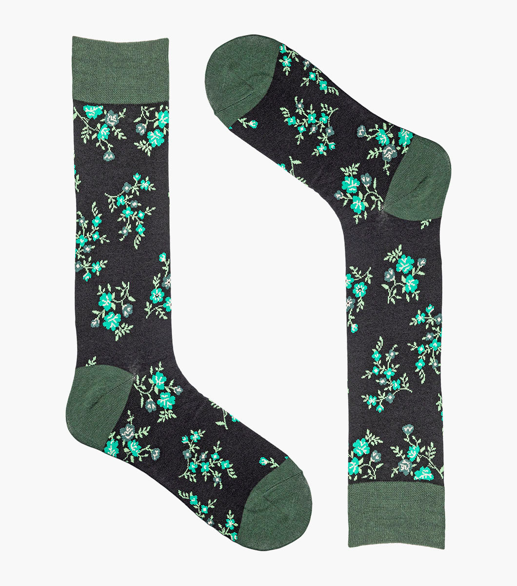 Stacy Adams Flowering Vine Men's Crew Dress Socks Men’s Socks - Black/Lime Green