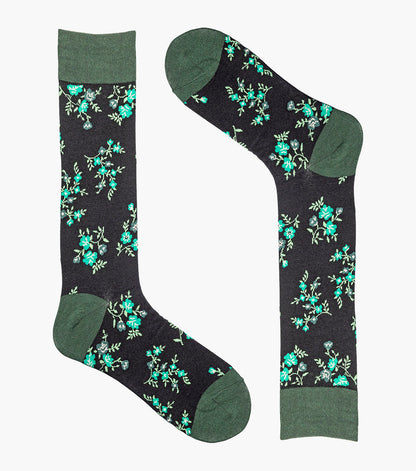 Stacy Adams Flowering Vine Men's Crew Dress Socks Men’s Socks - Black/Lime Green