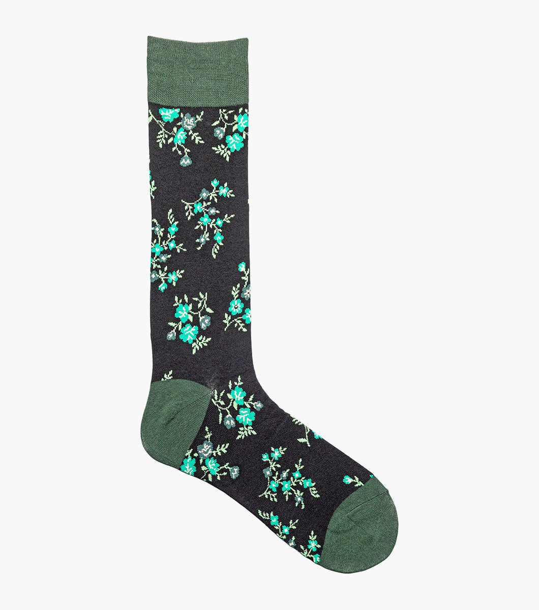 Stacy Adams Flowering Vine Men's Crew Dress Socks Men’s Socks - Black/Lime Green