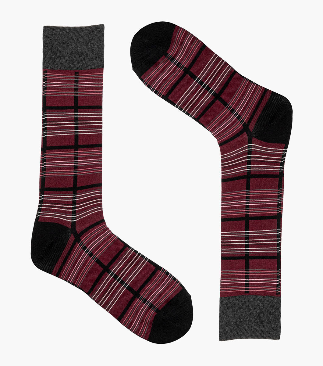 Stacy Adams Fun Stripes Men's Crew Dress Socks Men’s Socks - Black and Red