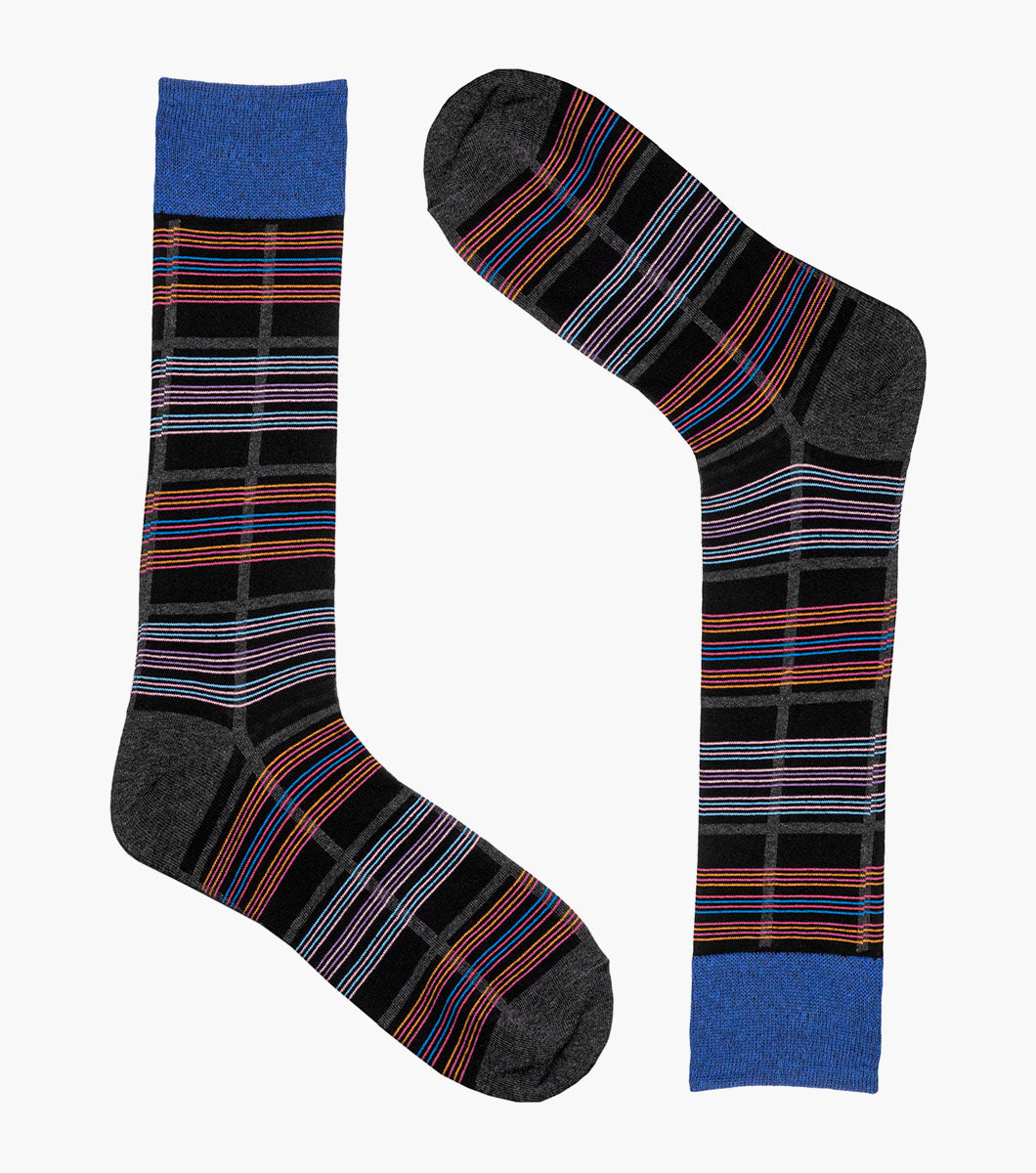 Stacy Adams Fun Stripes Men's Crew Dress Socks Men’s Socks - Black/Blue