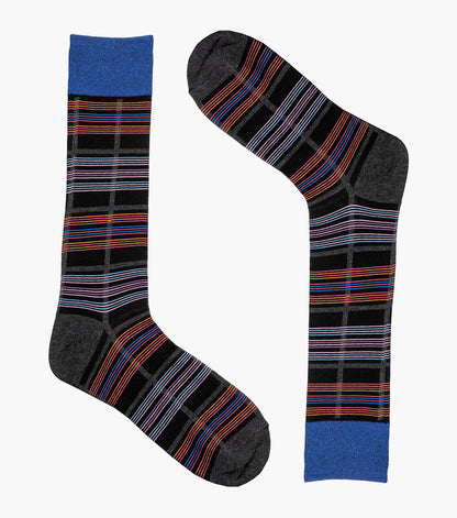 Stacy Adams Fun Stripes Men's Crew Dress Socks Men’s Socks - Black/Blue