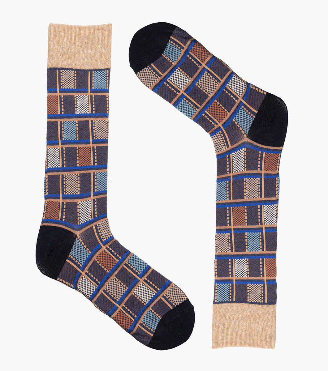 Stacy Adams Colorful Checks Men's Crew Dress Socks Men’s Socks - Tan