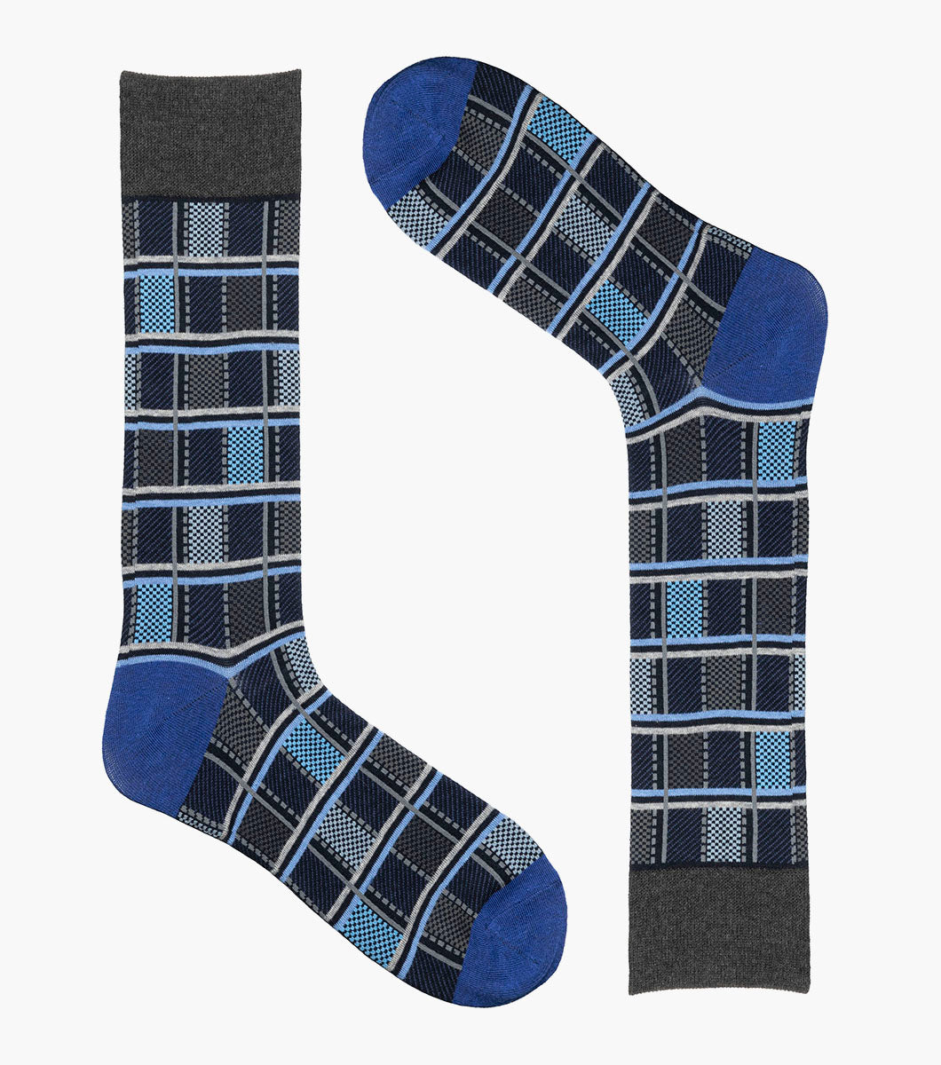 Stacy Adams Colorful Checks Men's Crew Dress Socks Men’s Socks - Blue