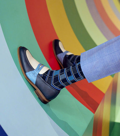 Stacy Adams Colorful Checks Men's Crew Dress Socks Men’s Socks - Blue