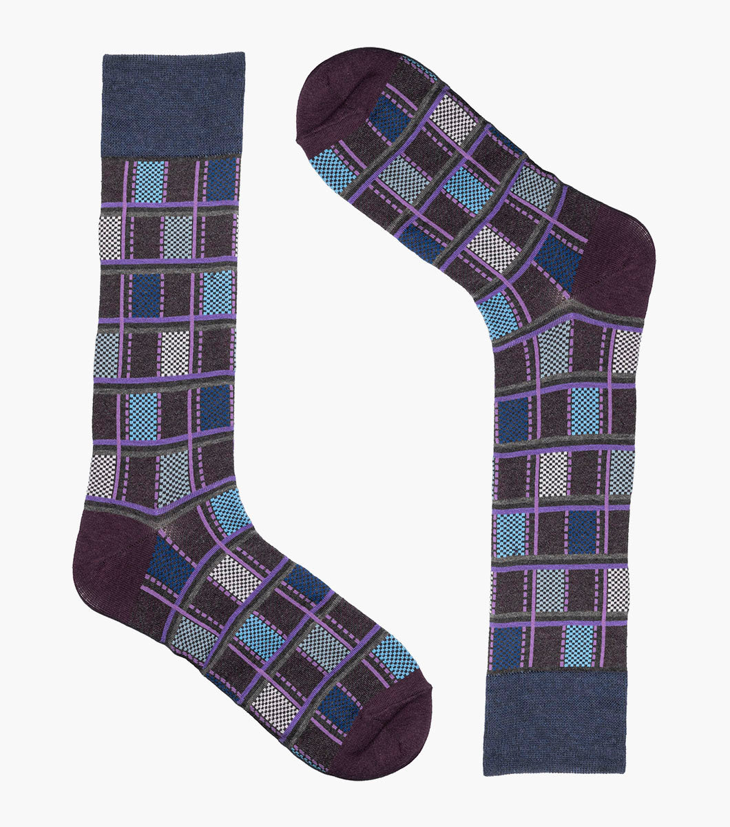Stacy Adams Colorful Checks Men's Crew Dress Socks Men’s Socks - Purple