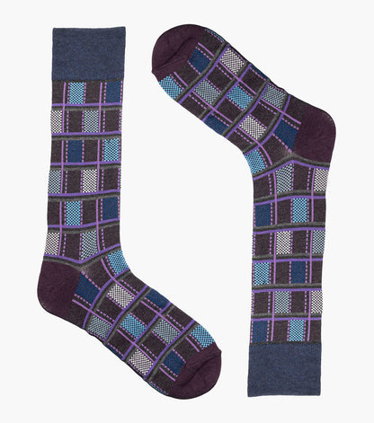 Stacy Adams Colorful Checks Men's Crew Dress Socks Men’s Socks - Purple