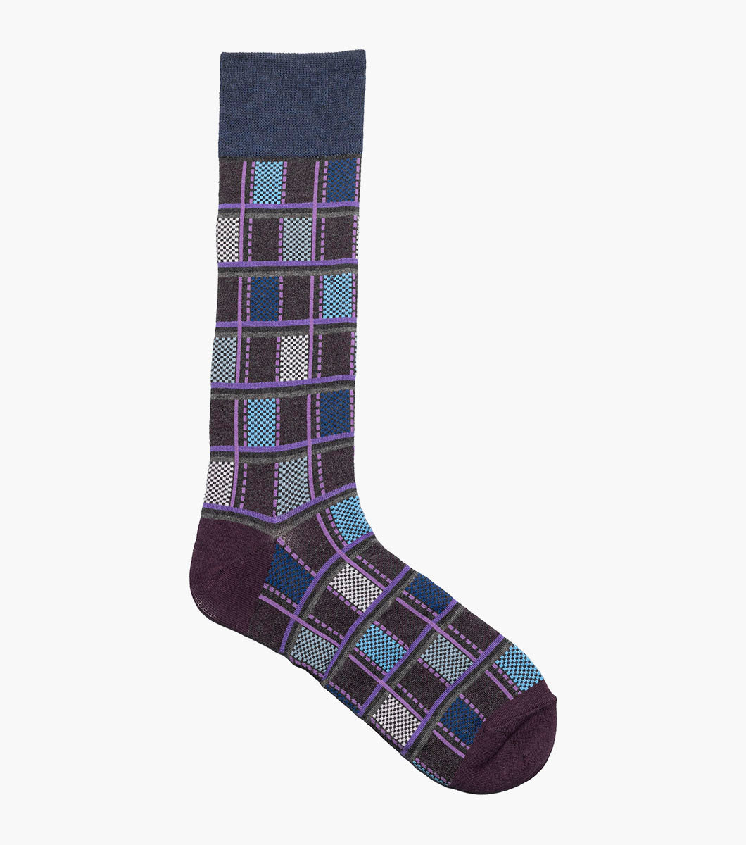 Stacy Adams Colorful Checks Men's Crew Dress Socks Men’s Socks - Purple