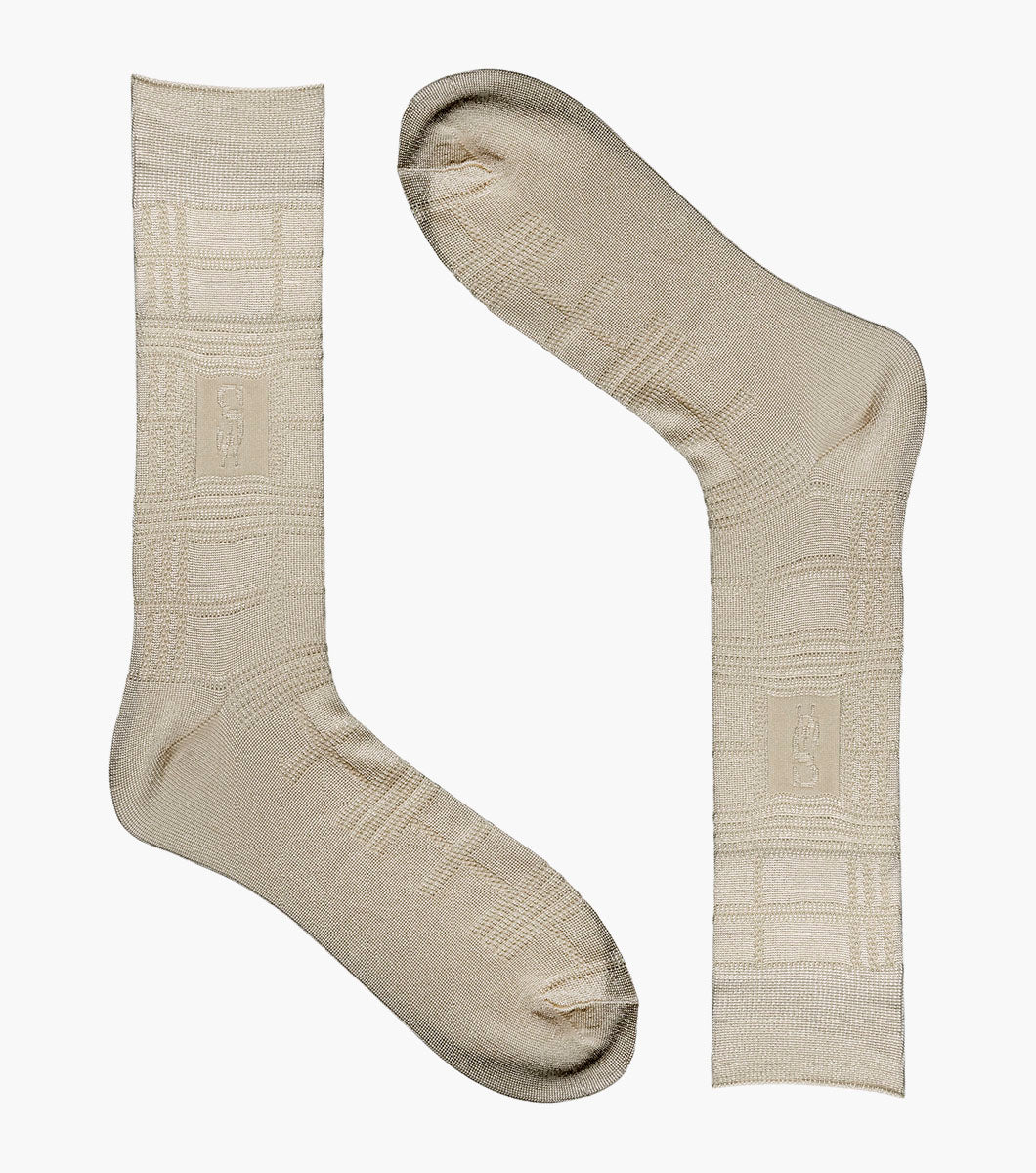 Stacy Adams Tonal Plaid Men's Crew Dress Socks Men’s Socks - Ivory