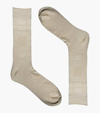 Stacy Adams Tonal Plaid Men's Crew Dress Socks Men’s Socks - Ivory